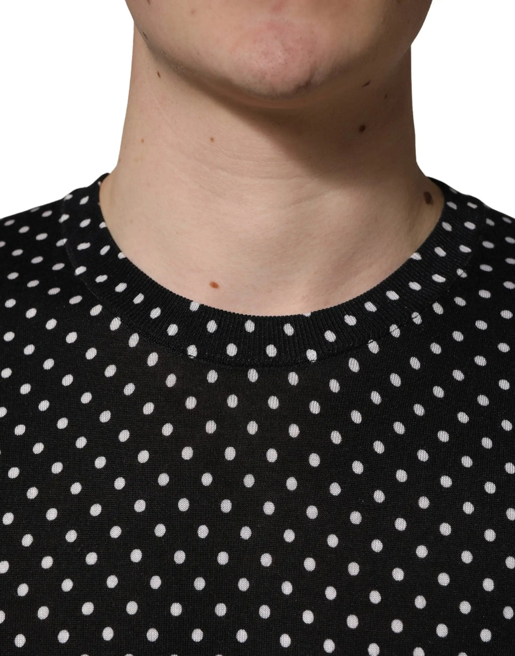 Dolce & gabbana pull en maille noir à pois blancs col rond en laine confortable