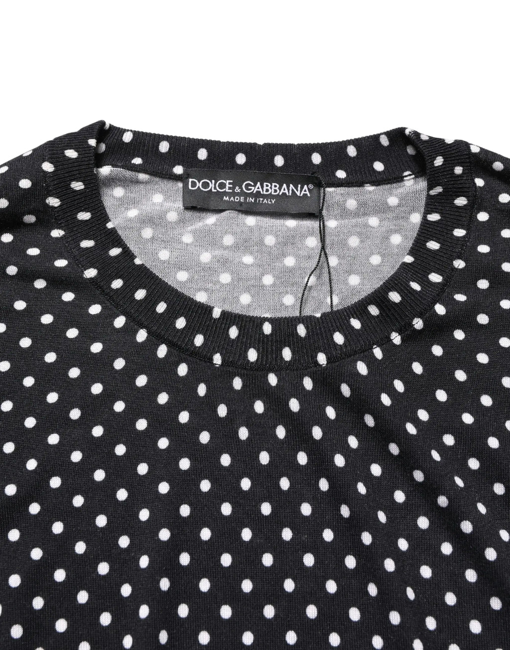 Pull en maille dolce & gabbana noir à col rond avec pois blancs et doublure intérieure grise