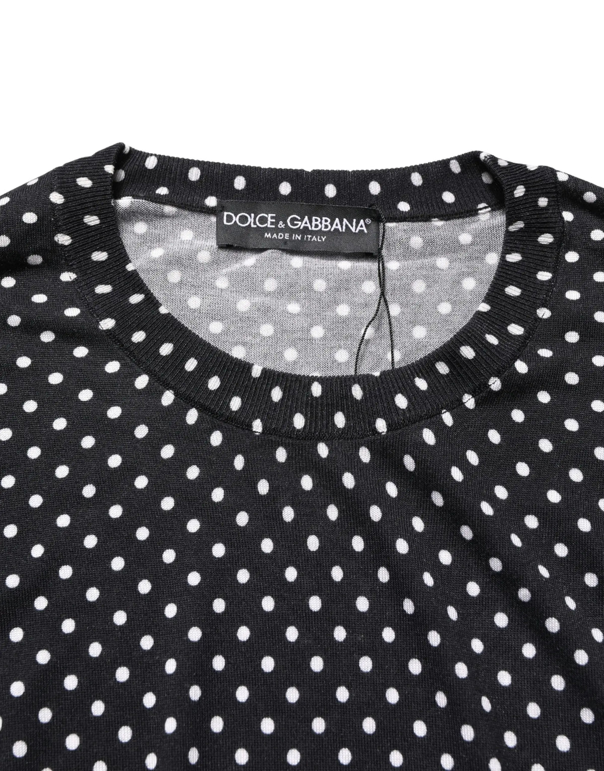 Pull en maille dolce & gabbana noir à col rond avec pois blancs et doublure intérieure grise