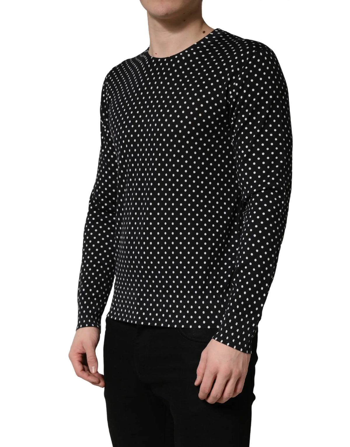 Pull à col rond dolce & gabbana noir à manches longues avec motif subtil de pois blancs
