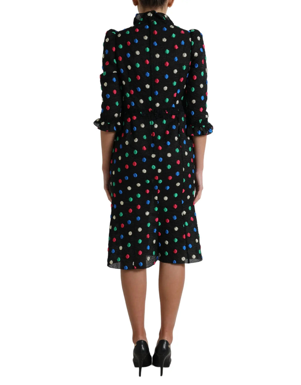 Robe midi en coton dolce & gabbana noire à pois colorés avec volants