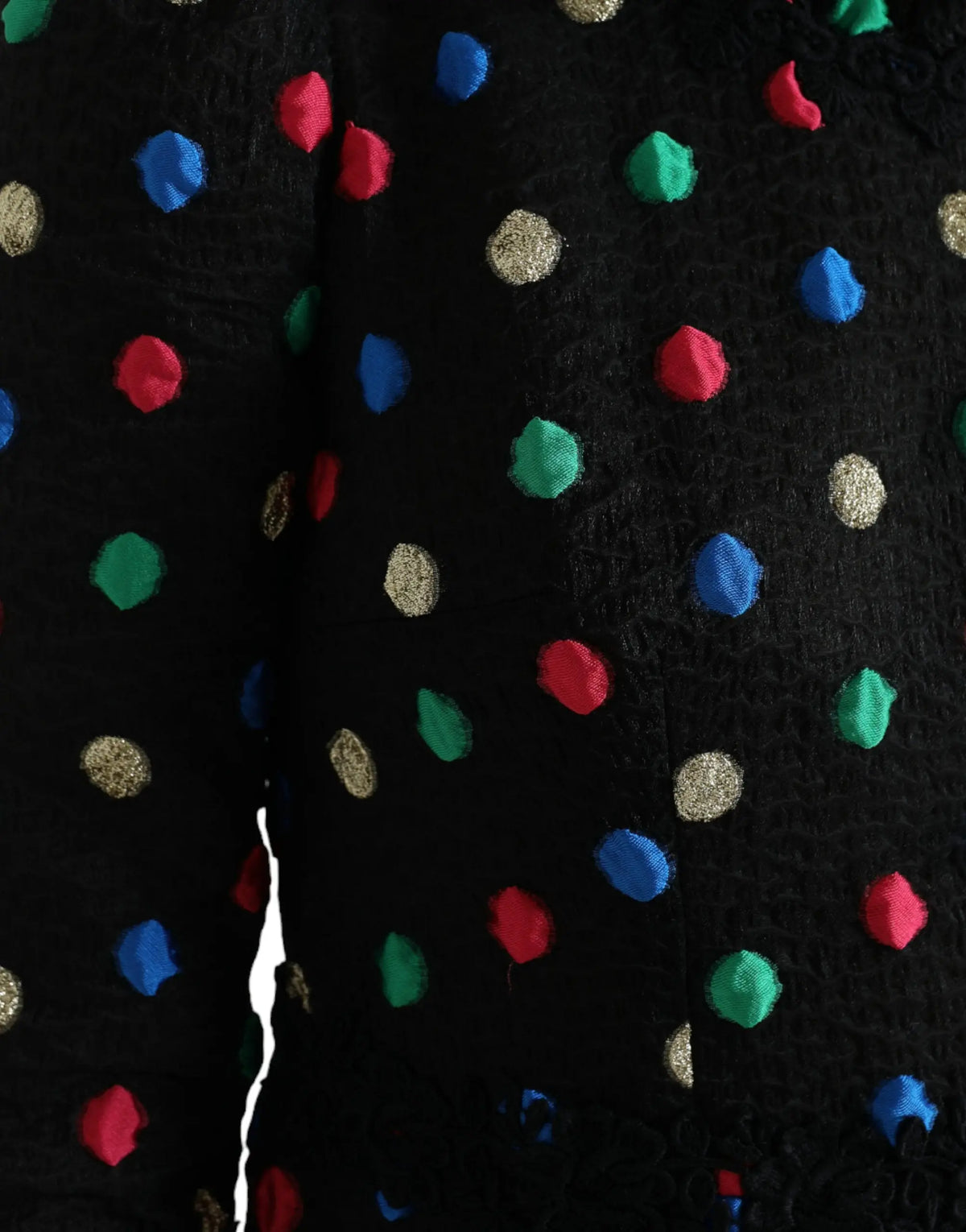 Robe midi en coton dolce & gabbana noire avec pois colorés en relief rouge bleu vert et or métallique