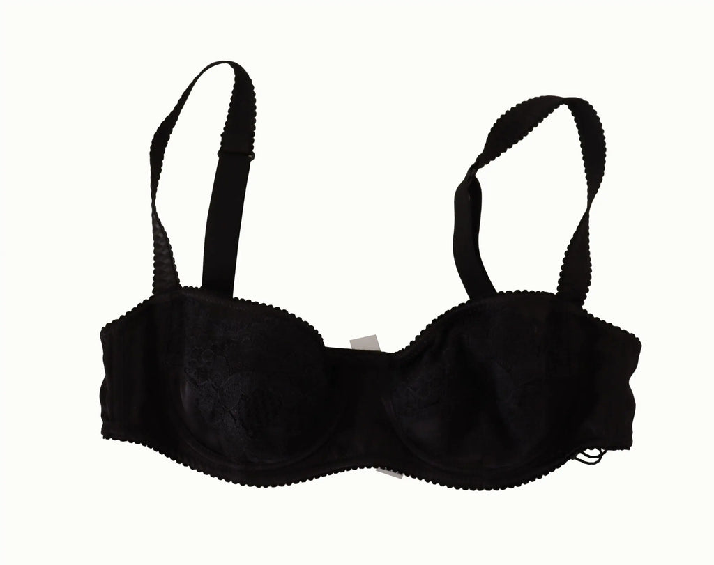 Soutien-gorge balconnet dolce & gabbana noir en dentelle satinée à pois avec bords festonnés et bretelles réglables