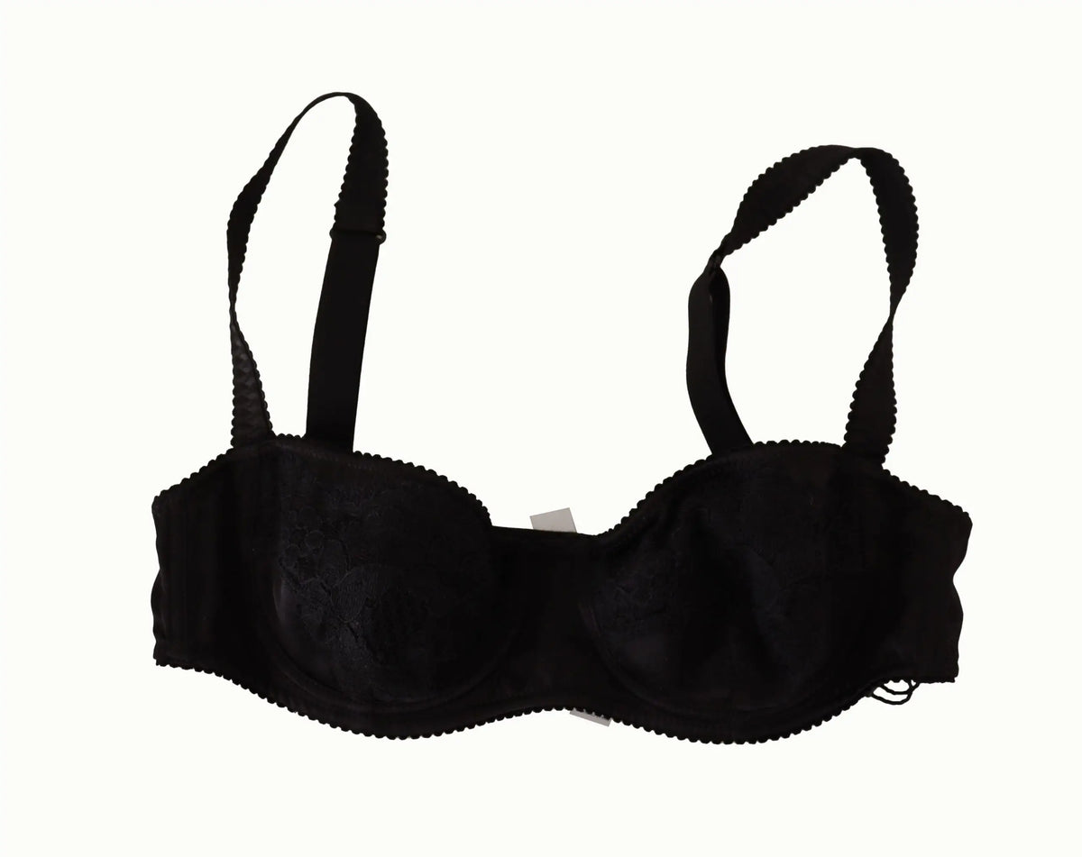 Soutien-gorge balconnet dolce & gabbana noir en dentelle satinée à pois avec bords festonnés et bretelles réglables