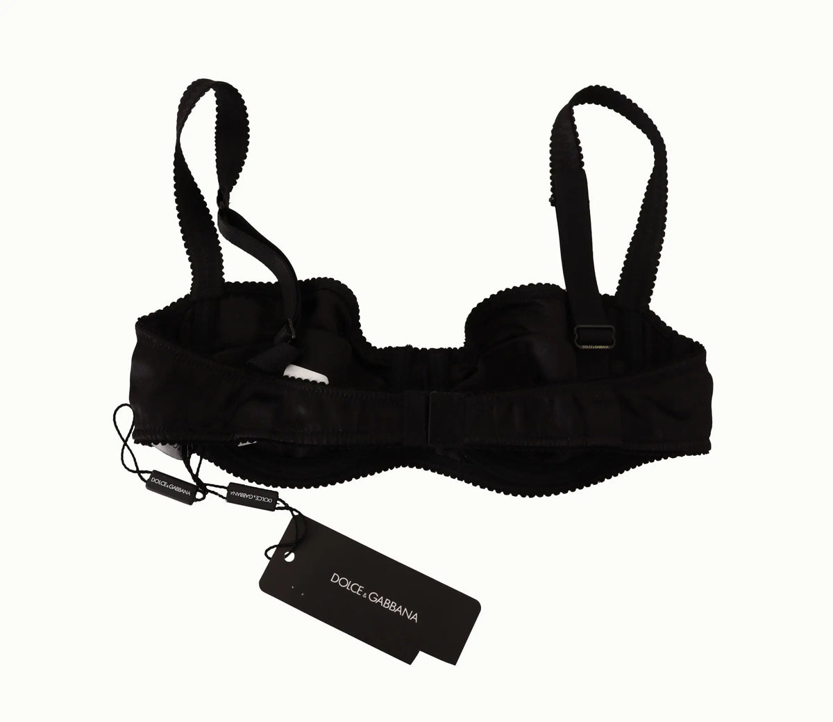 Dolce gabbana soutien-gorge balconnet noir en satin à pois avec dentelle et bretelles réglables en tissu côtelé
