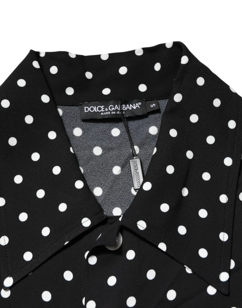 Blouse dolce & gabbana noire à pois blancs avec col et manches courtes style polo