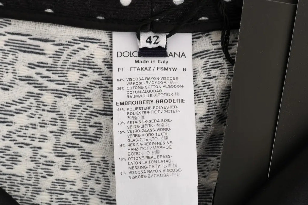 Étiquette dolce & gabbana indiquant un pantalon sicily cristal noir à pois en viscose coton soie et polyester fabriqué en italie