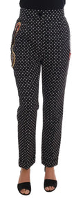 Pantalon dolce & gabbana sicily noir à pois blancs avec broderies décoratives sur les poches latérales