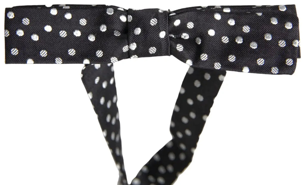 Dolce & gabbana noeud papillon noir en soie ajustable avec pois argentés pour homme