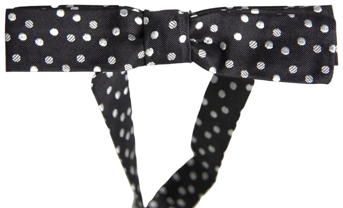 Dolce & gabbana noeud papillon noir en soie ajustable avec pois argentés pour homme