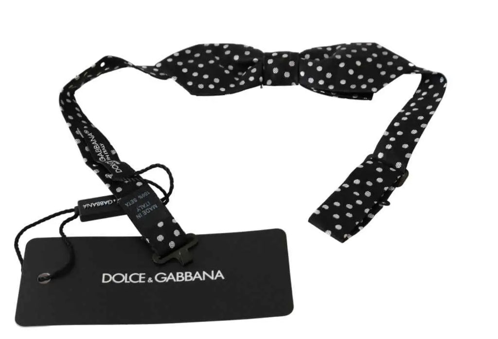 Noeud papillon dolce & gabbana noir à pois blancs en soie 100% pour homme élégance formelle