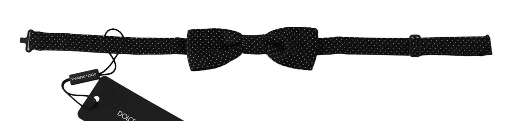 Dolce & gabbana black polka dots silk adjustable neck papillon men bow tie with sleek minimalist design and subtle texture