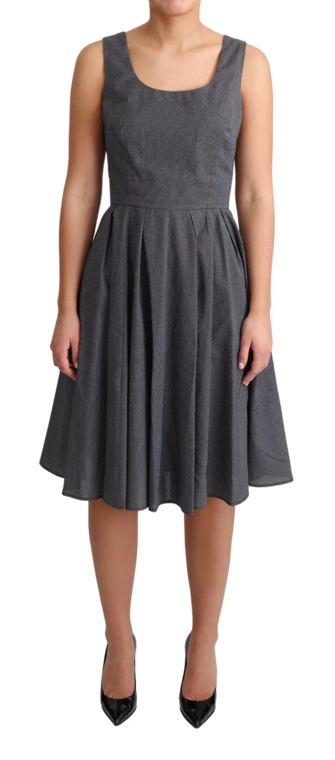 Robe a ligne dolce & gabbana en coton noir à pois avec jupe évasée et motif subtil texturé sans manches gris