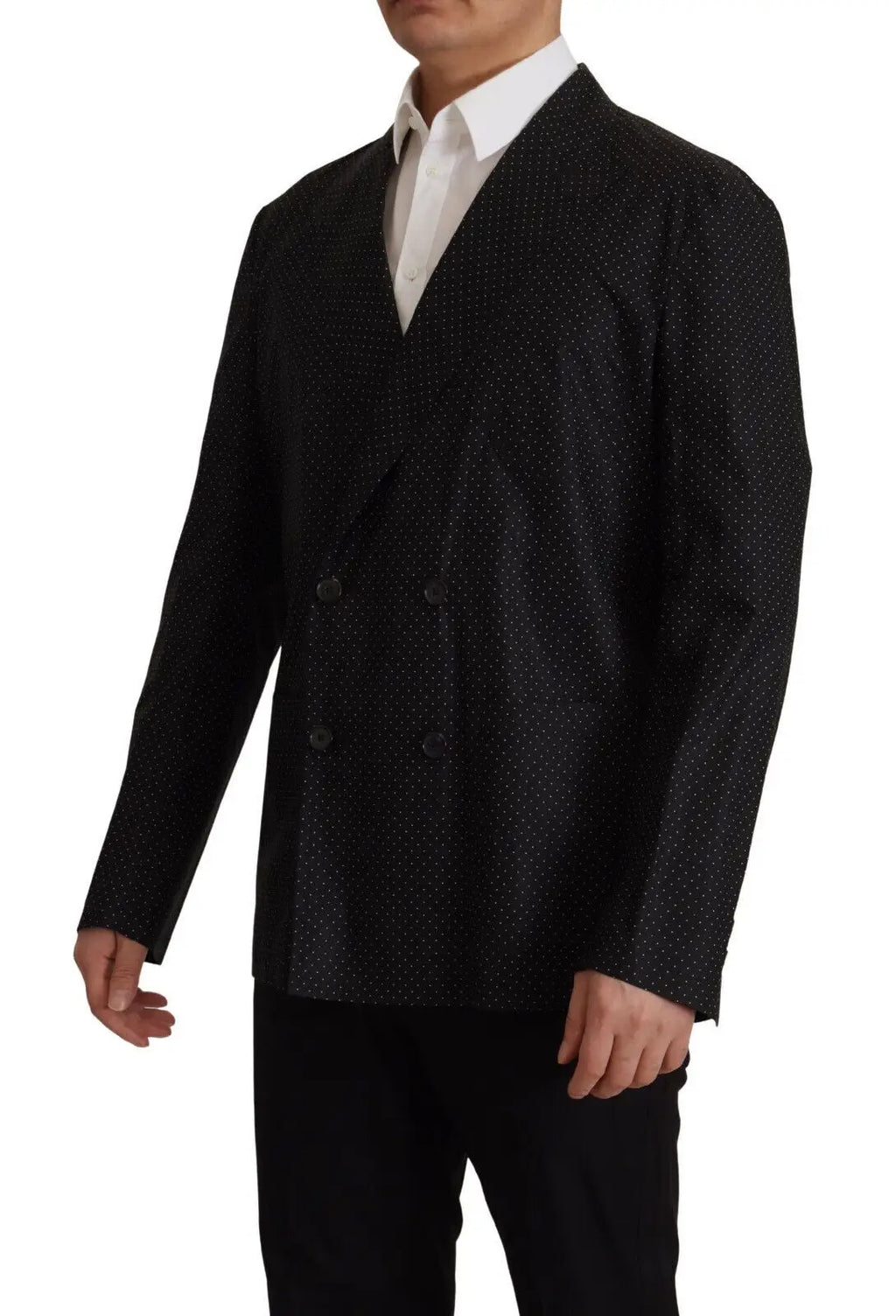 Blazer noir à double boutonnage Dolce & Gabbana en coton avec motif discret à pois pour un style élégant