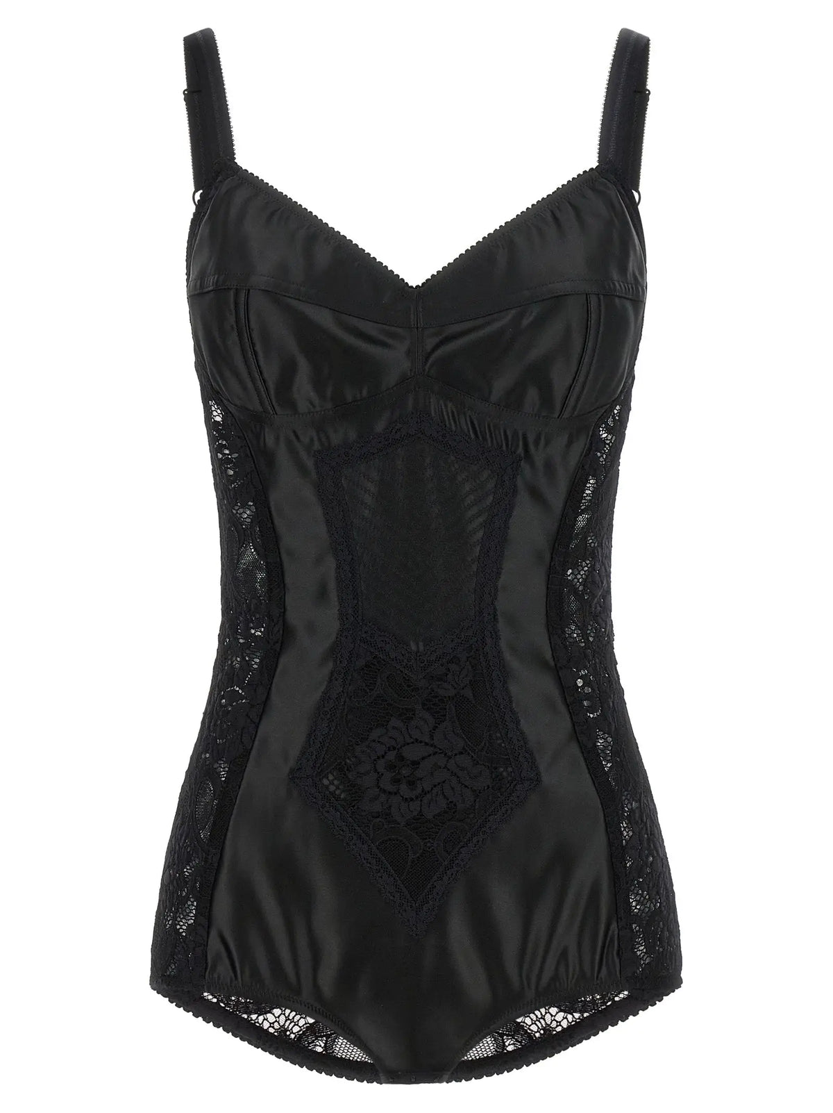 Corset noir en satin dolce et gabbana avec dentelle détaillée et bretelles ajustables en polyamide