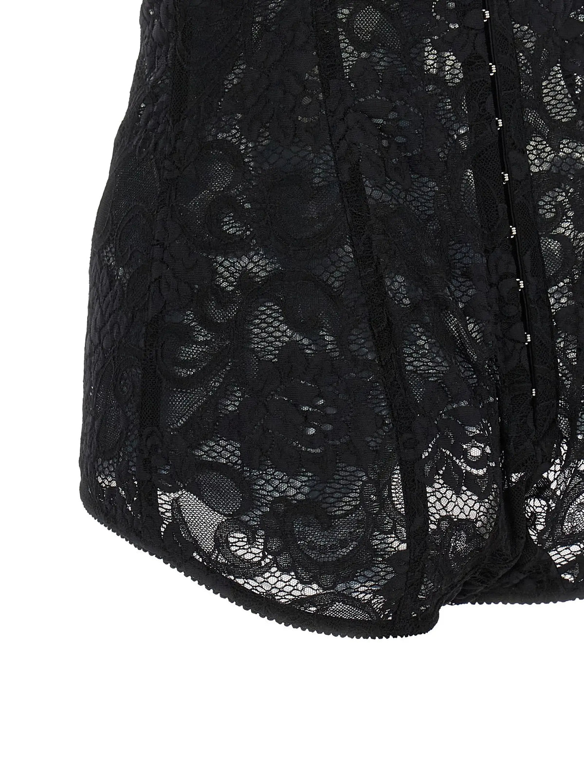 Short noir en dentelle avec motifs floraux et fermeture éclair centrale assorti au body noir en polyamide dolce & gabbana