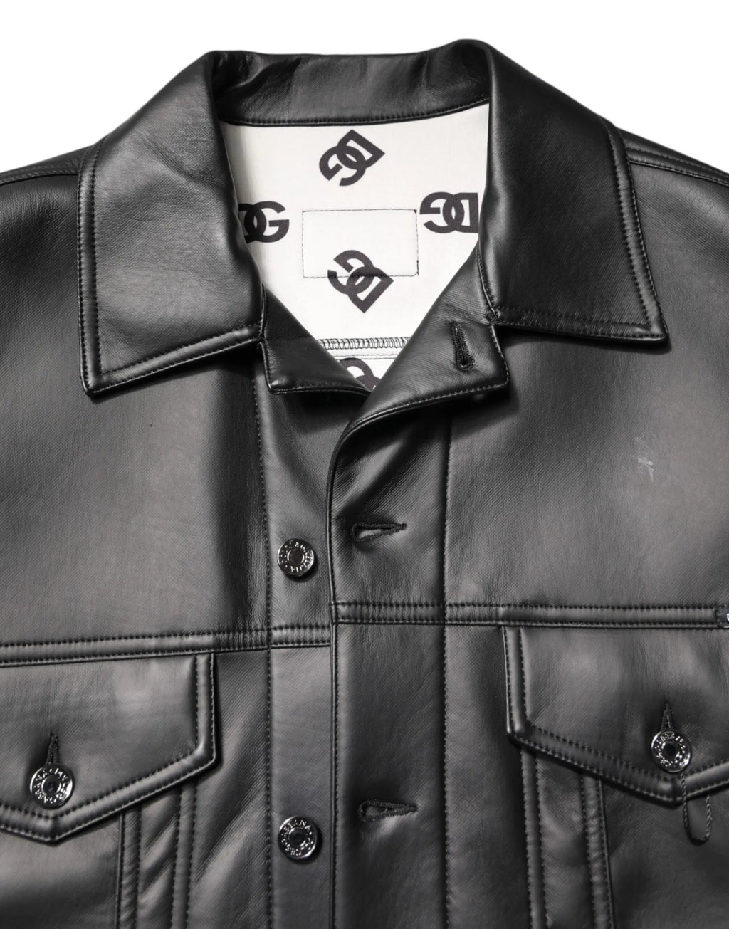 Veste biker dolce & gabbana noire en polyester avec doublure intérieure blanche à logos cc entrelacés noirs