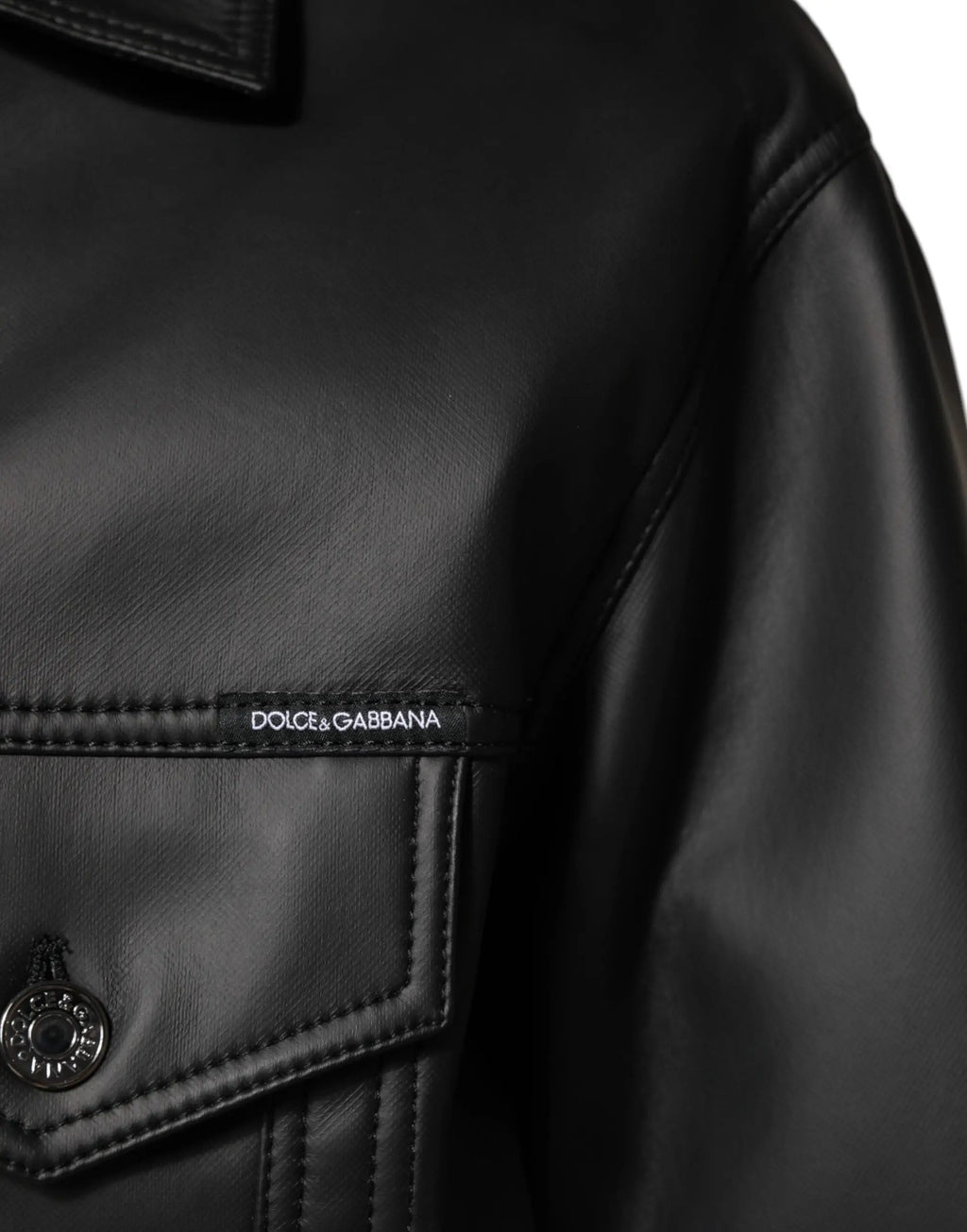 Veste motard dolce & gabbana noire en polyester avec finition lisse et logo embossé sur la poche poitrine