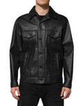 Veste biker noire en polyester dolce gabbana avec col classique, fermeture à boutons et deux poches poitrine en simili cuir
