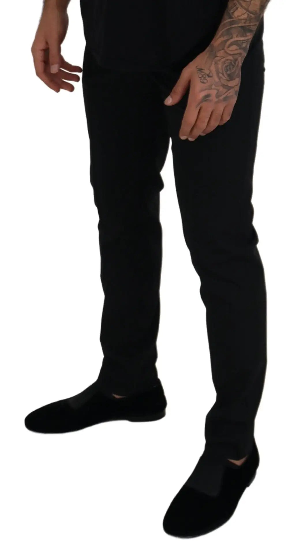 Pantalon chino formel dolce & gabbana noir en polyester avec coupe slim moderne et texture subtile