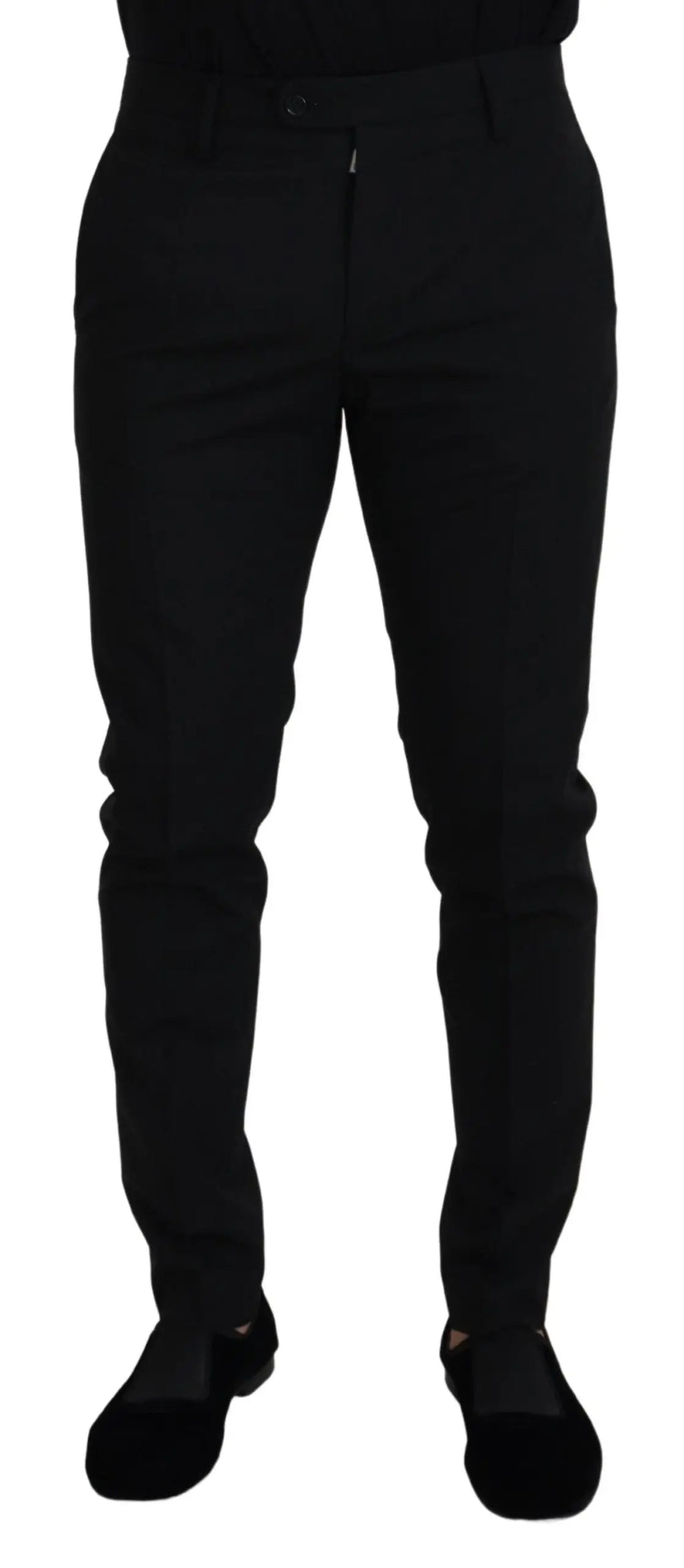 Pantalon formel noir dolce & gabbana en polyester coupe slim avec plis subtils le long des jambes