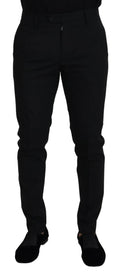 Pantalon formel noir dolce & gabbana en polyester coupe slim avec plis subtils le long des jambes