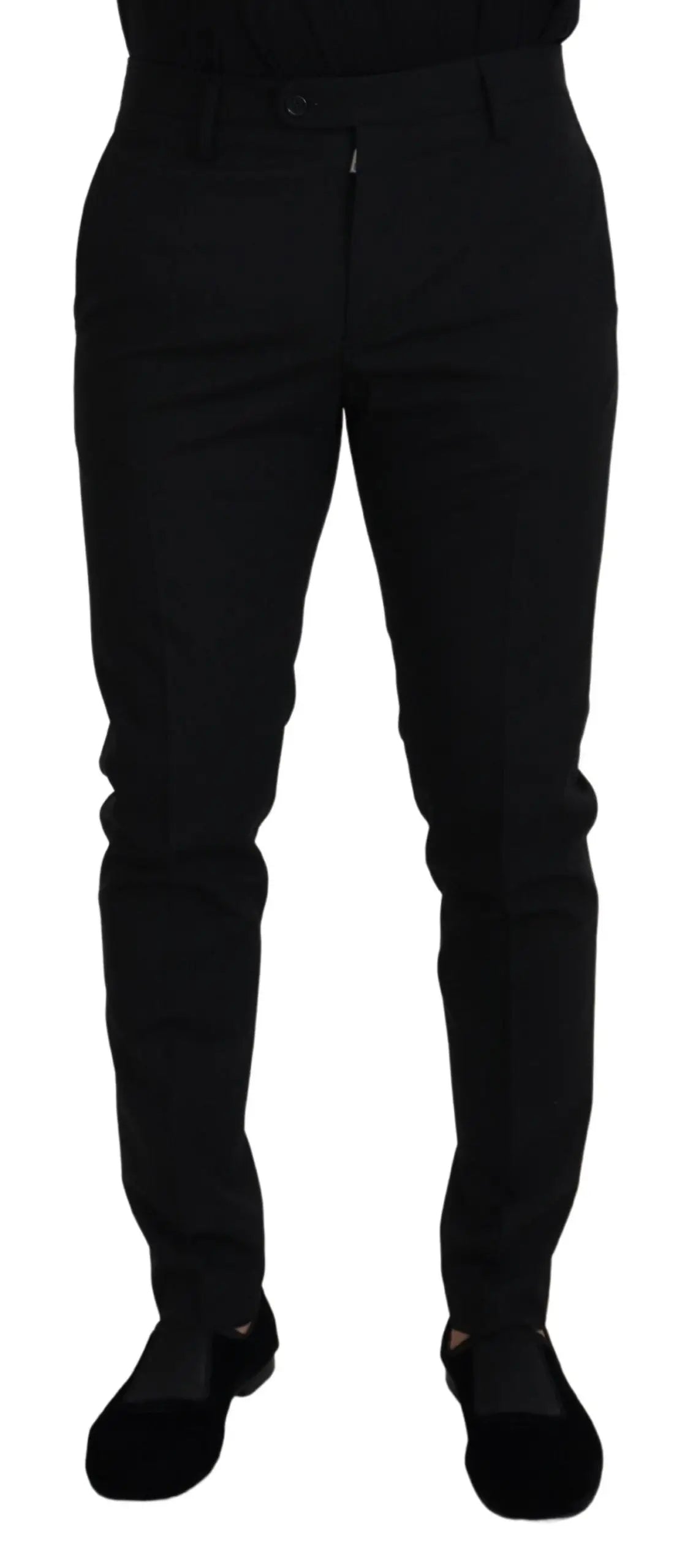 Pantalon formel noir dolce & gabbana en polyester coupe slim avec plis subtils le long des jambes