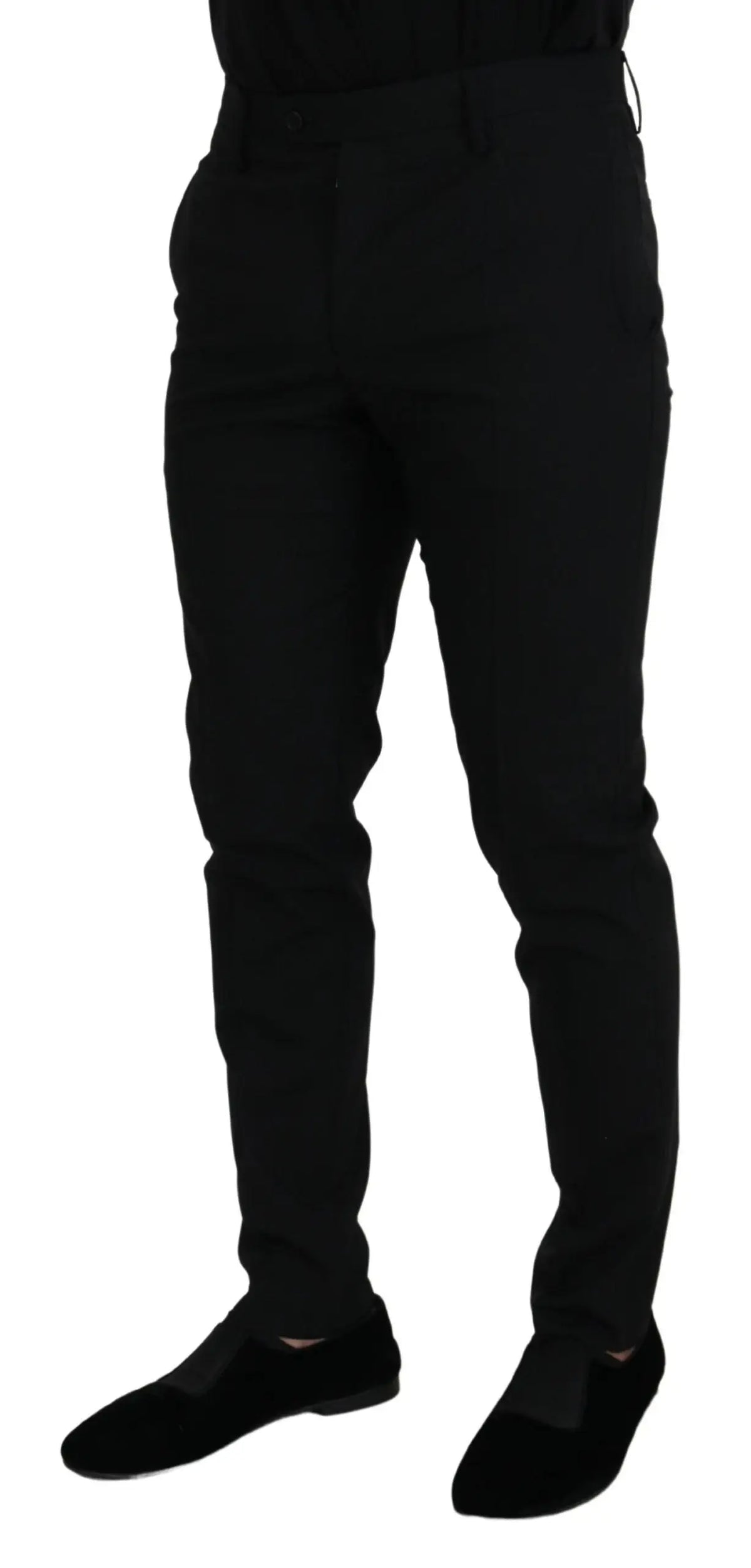 Pantalon chino formel noir dolce & gabbana en polyester slim avec design moderne et coutures discrètes
