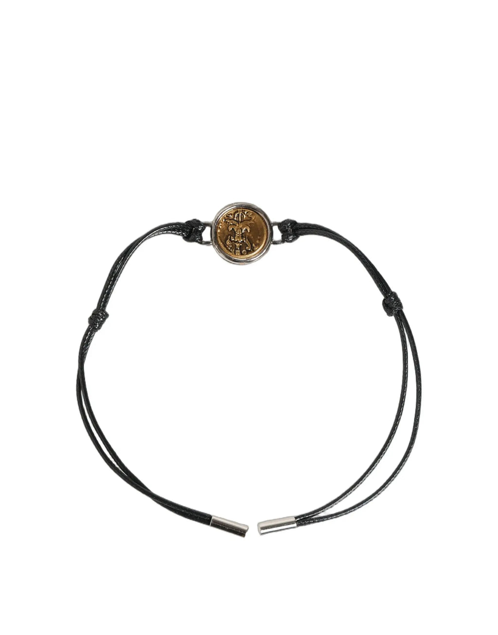 Bracelet dolce et gabbana en corde noire avec pendentif pièce romaine dorée encadrée de métal argenté