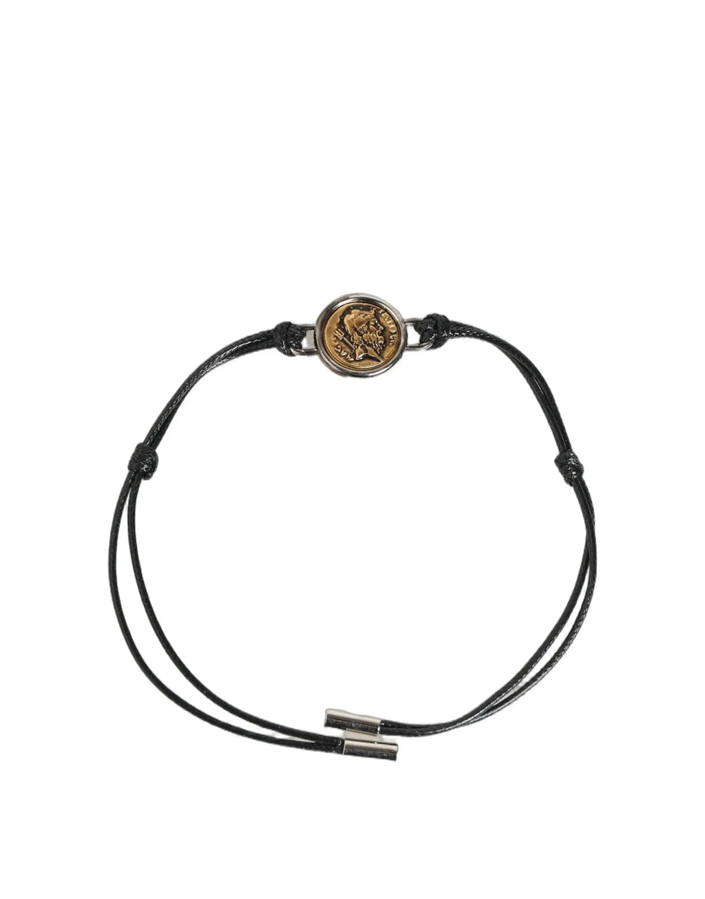 Bracelet en cordon noir dolce & gabbana avec charm pièce romaine dorée et fermoir magnétique argenté