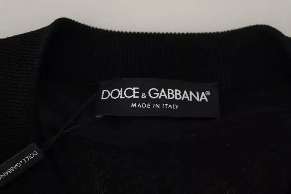 Dolce & gabbana pull en polyester noir homme avec col rond côtelé et savoir-faire italien