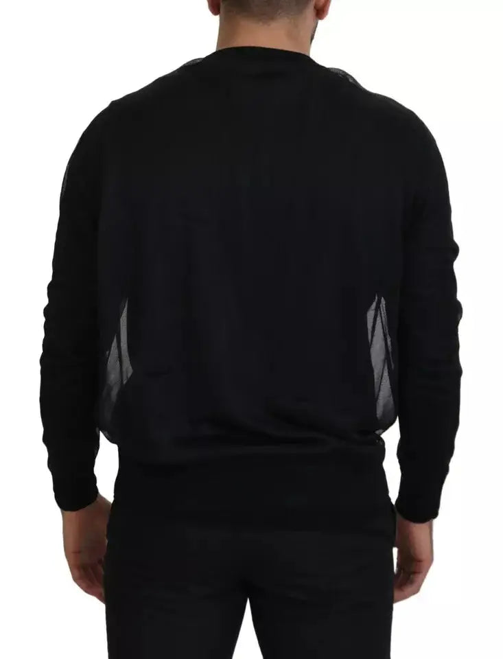 Dolce & gabbana pull en polyester noir pour homme avec panneaux en mesh transparents sur les côtés