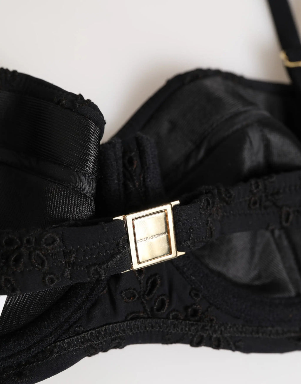Dolce & Gabbana soutien-gorge noir en polyester brodé avec armatures et fermoir rectangulaire doré