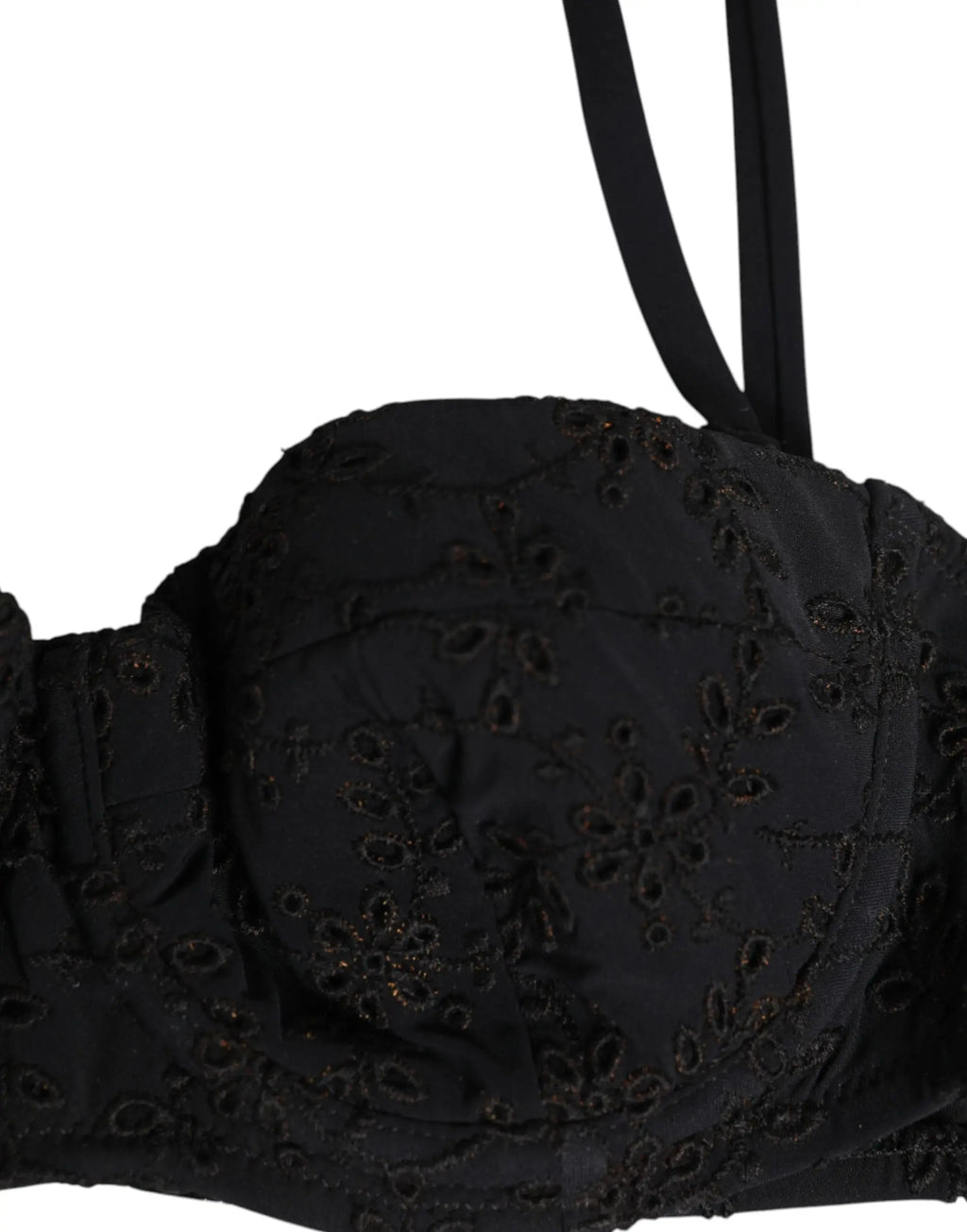 Dolce & gabbana soutien-gorge noir en polyester avec armatures, dentelle florale brodée et fines bretelles