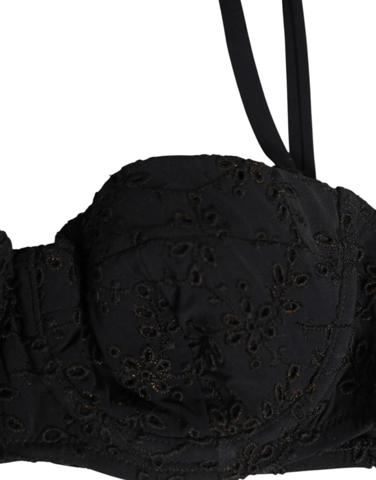Dolce & gabbana soutien-gorge noir en polyester avec armatures, dentelle florale brodée et fines bretelles