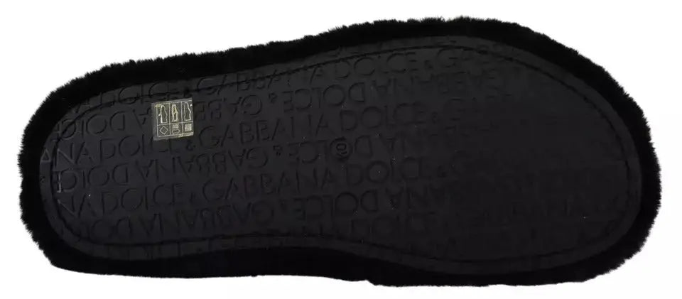 Mule homme dolce gabbana noire en fausse fourrure polyester avec semelle embossée dolce gabbana