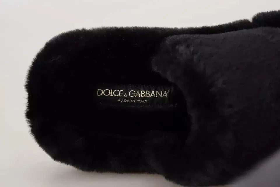 Dolce & gabbana mule homme noir en polyester avec doublure fourrure synthétique douce et confortable