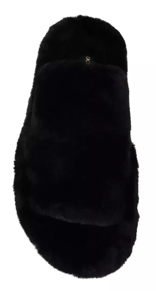 Dolce & gabbana sandales plates pour homme en polyester noir avec fausse fourrure douce et design minimaliste