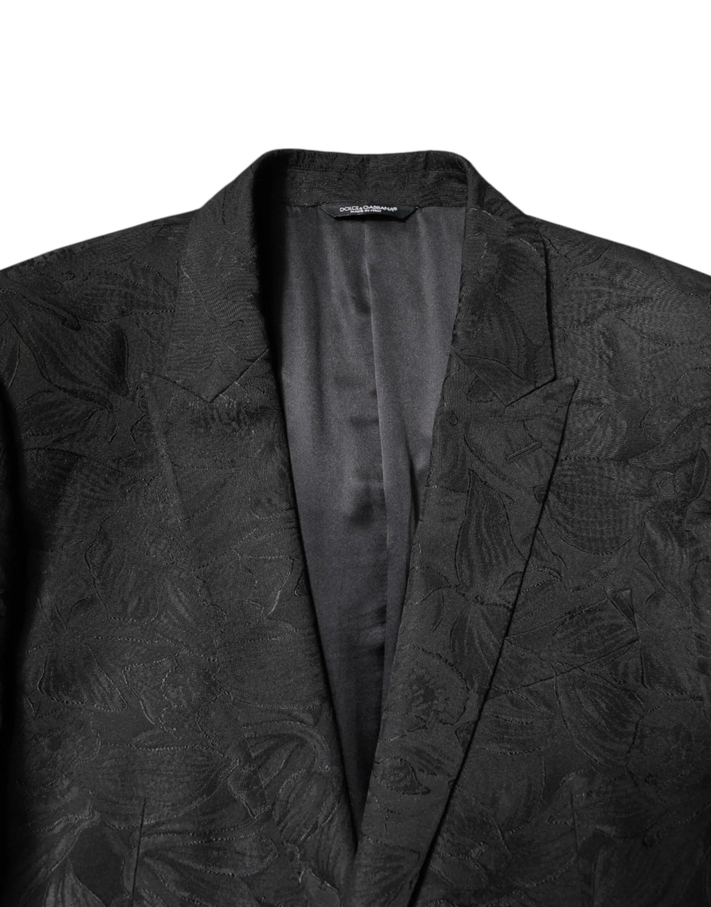 Blazer dolce & gabbana noir en polyester avec motif floral jacquard embossé et intérieur doublé satin