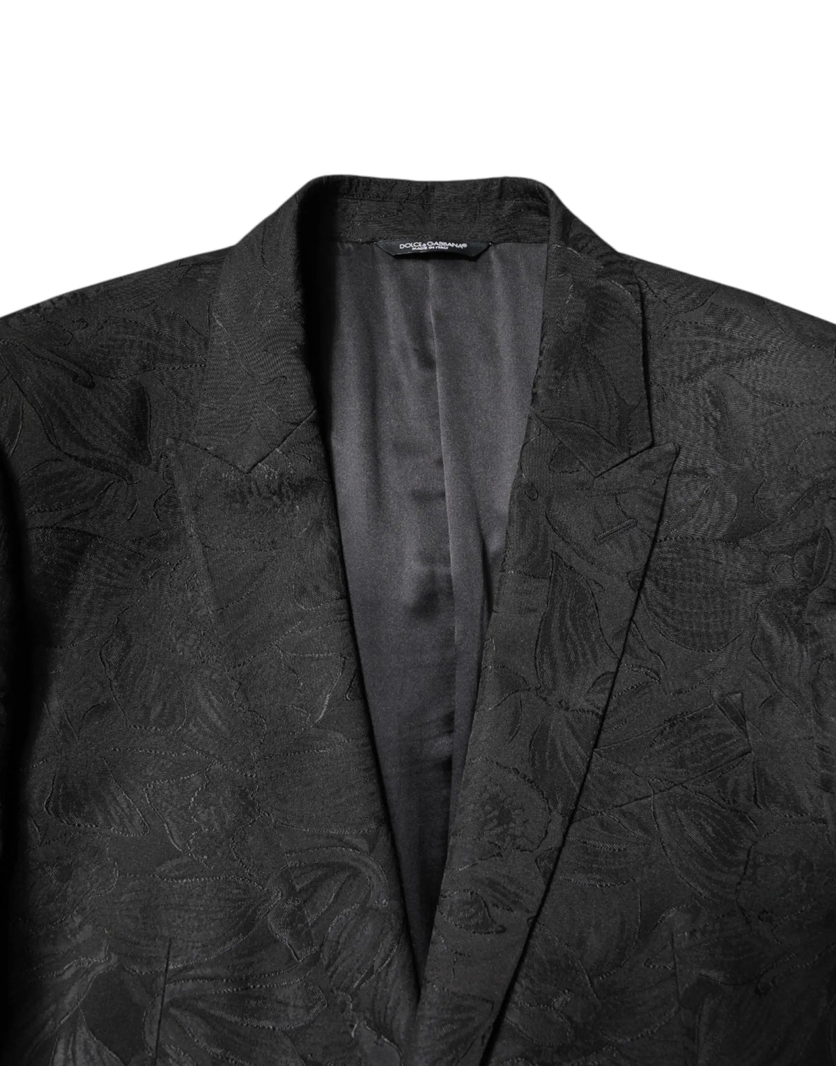 Blazer dolce & gabbana noir en polyester avec motif floral jacquard embossé et intérieur doublé satin