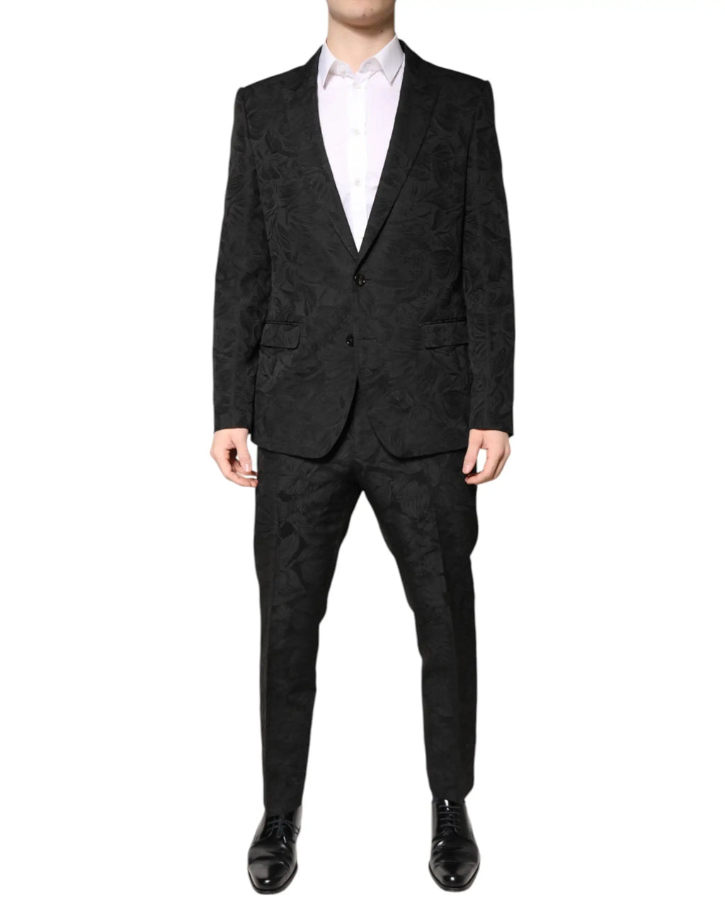 Costume deux pièces dolce & gabbana noir en polyester jacquard floral avec motif texturé subtil