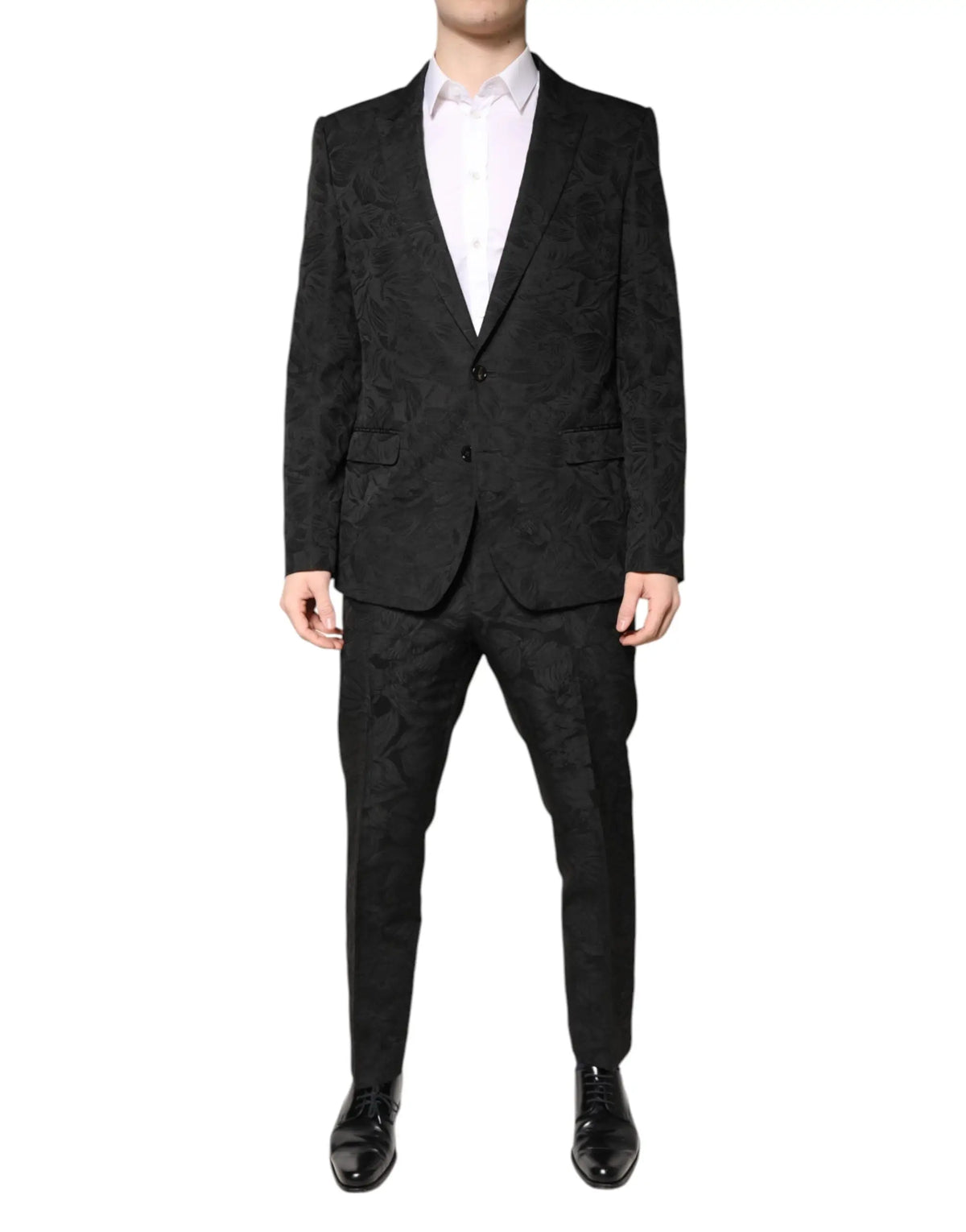Costume deux pièces dolce & gabbana noir en polyester jacquard floral avec motif texturé subtil