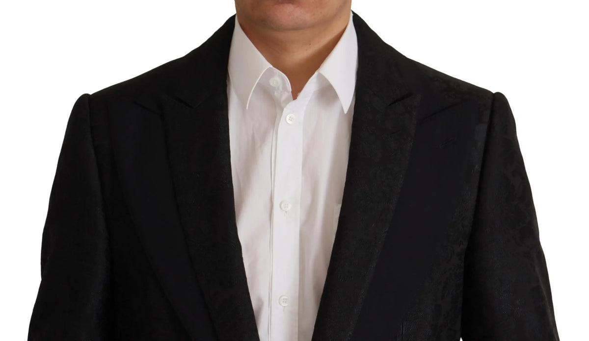 Dolce & Gabbana black polyester tailored blazer with notched lapels worn over white shirt in formal martini suit