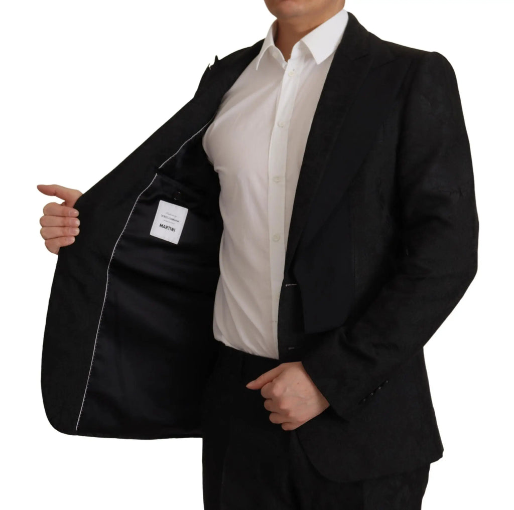 Dolce & Gabbana costume martini noir en polyester avec veste structurée et surpiqûres blanches discrètes à lintérieur