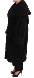 Manteau trench en fausse fourrure noire dolce gabbana en polyester avec col large et manches longues en peluche