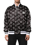 Dolce & gabbana bomber en satin noir avec motif coeur blanc et logo dg en polyester
