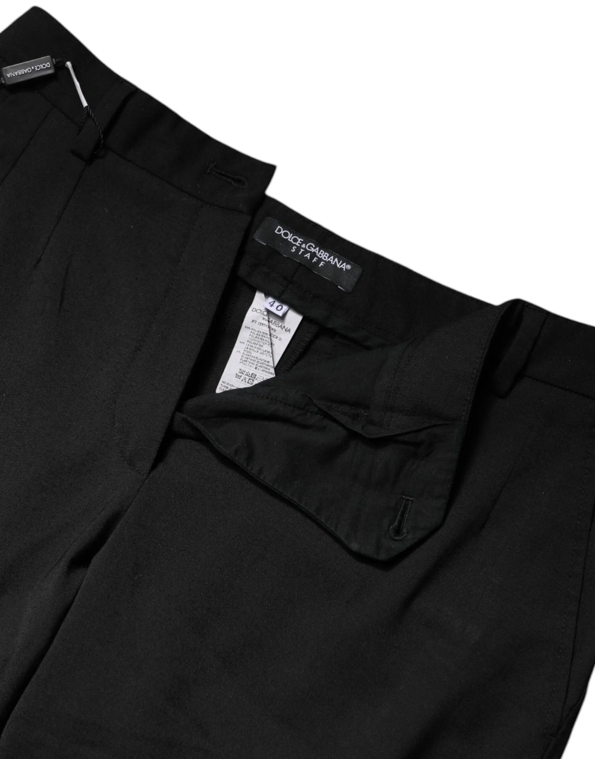 Pantalon slim dolce and gabbana noir en polyester taille haute avec un design ajusté et plis subtils