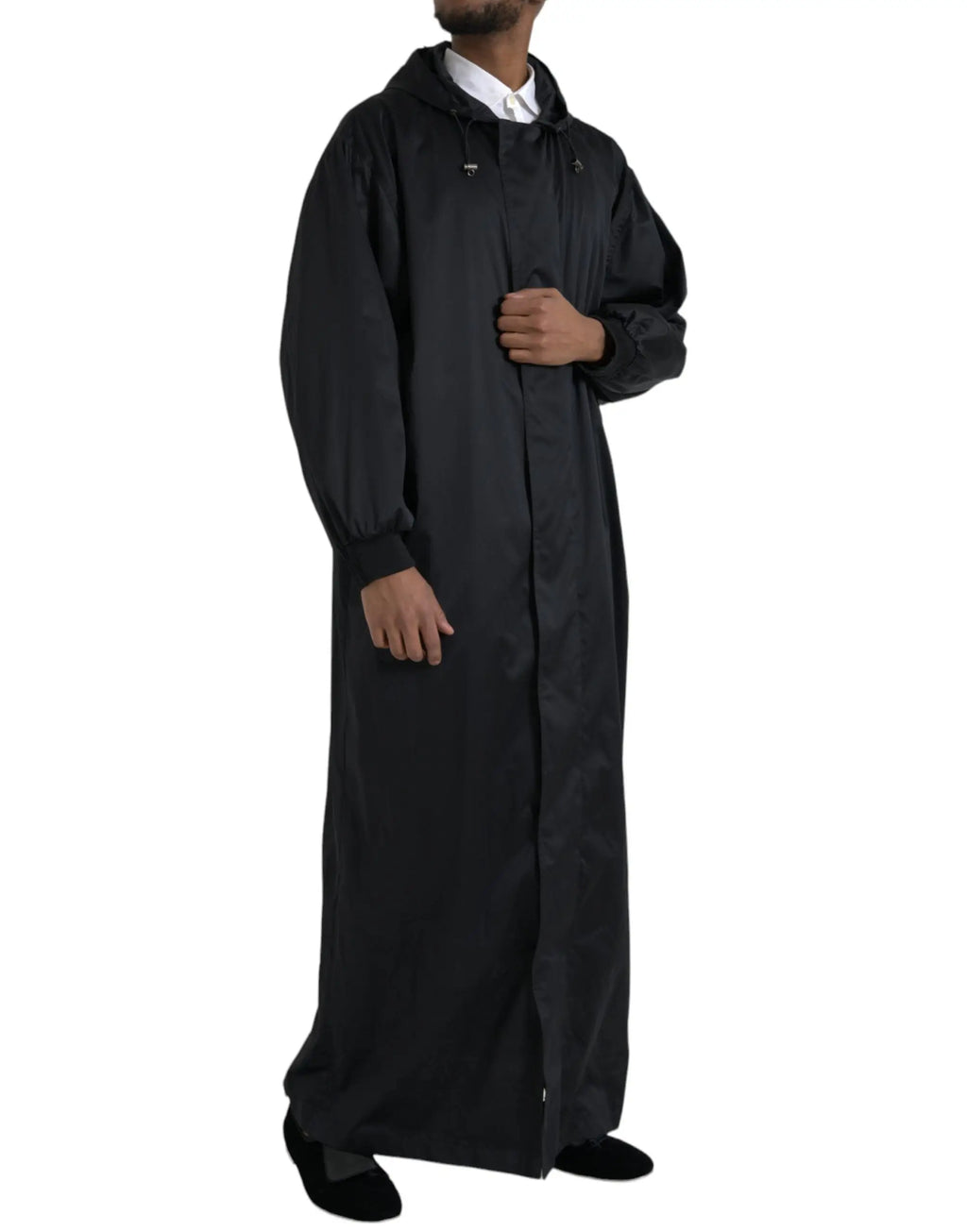 Impermeable noir dolce & gabbana en polyester avec capuche manches longues et fermeture eclair devant