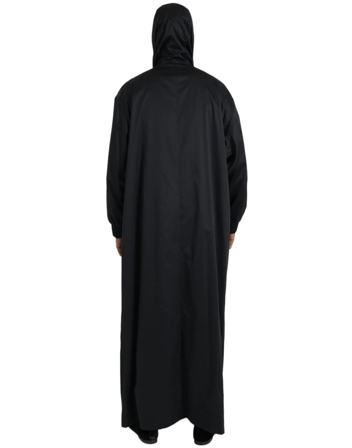 Dolce & gabbana parka noire en polyester à capuche manches longues et design fluide et long plein longueur