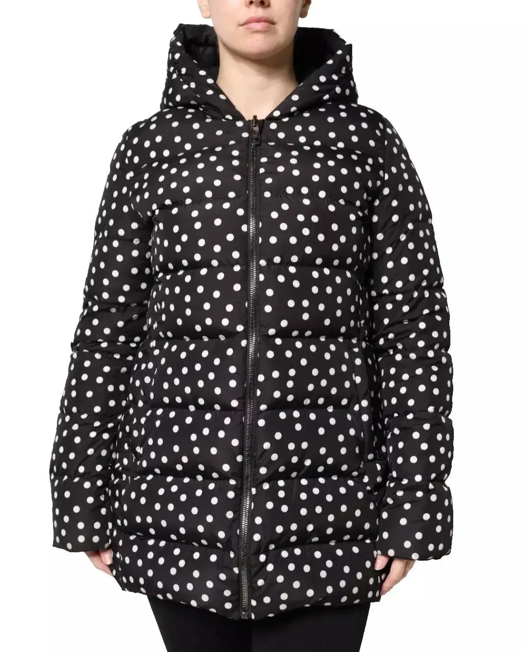 Dolce & gabbana veste réversible noire en polyester avec capuche et motif à pois blancs sur le manteau matelassé